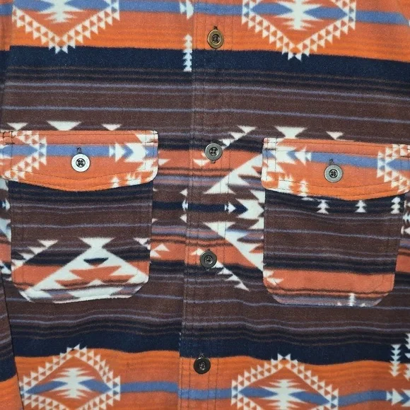 George Orange and Brown Plaid Aztec Western Shirt LOT O - Picture 5 of 6